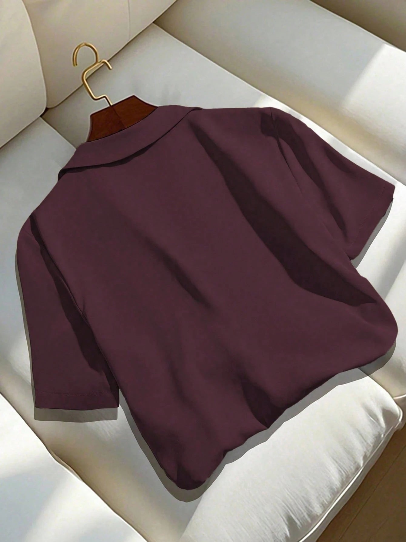 Women's Dark Purple Summer Casual Chic Bissness Professional Short Sleeve Collared Shirt,Solid Color Versatile Office Work Blouses,Business Tops