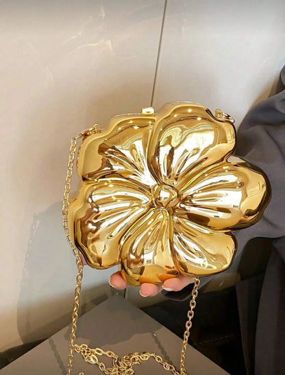 Women's Elegant Mini Flower Shaped Chain Crossbody Bag, Metallic Y2K Style Theme Party Shoulder Bag, Fashionable Novelty Shaped Bags, Versatile Small Mobile Phone Key Coin Purse, Portable Outdoor Trav