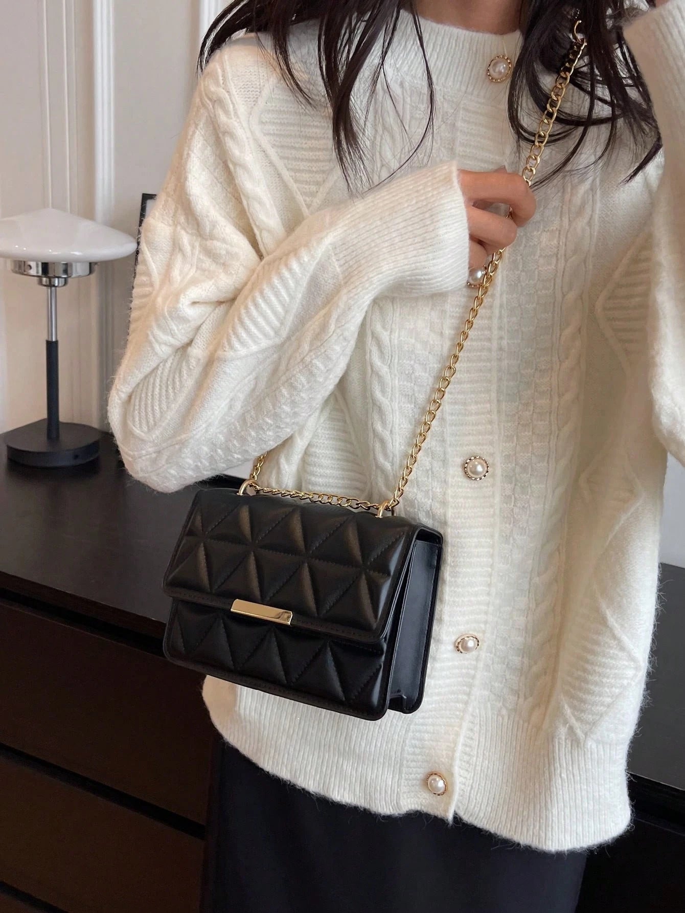 Women's Fashion Solid Color & Printed Wide Strap Hard Handbag & Shoulder Bag