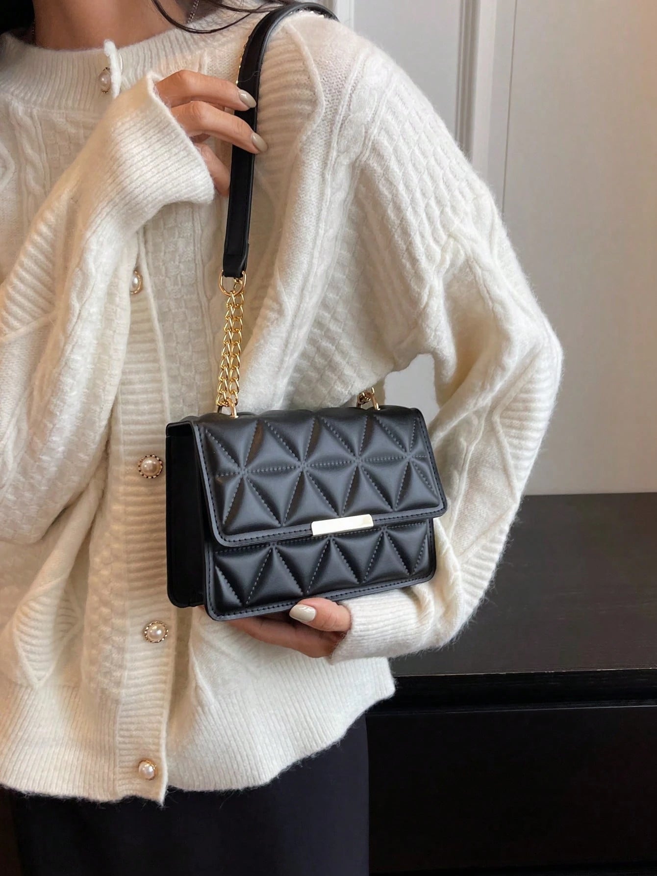 Women's Fashion Solid Color & Printed Wide Strap Hard Handbag & Shoulder Bag