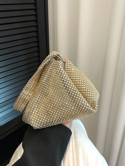 Women's Glittering Gold Elegant Party Clutch Bag, Shiny & Alluring, New Arrival Rhinestone Crescent Moon Handbag In Stock, Fashionable Shoulder Bag For Party, Dinner, Suitable For Girls, Women, Weddin