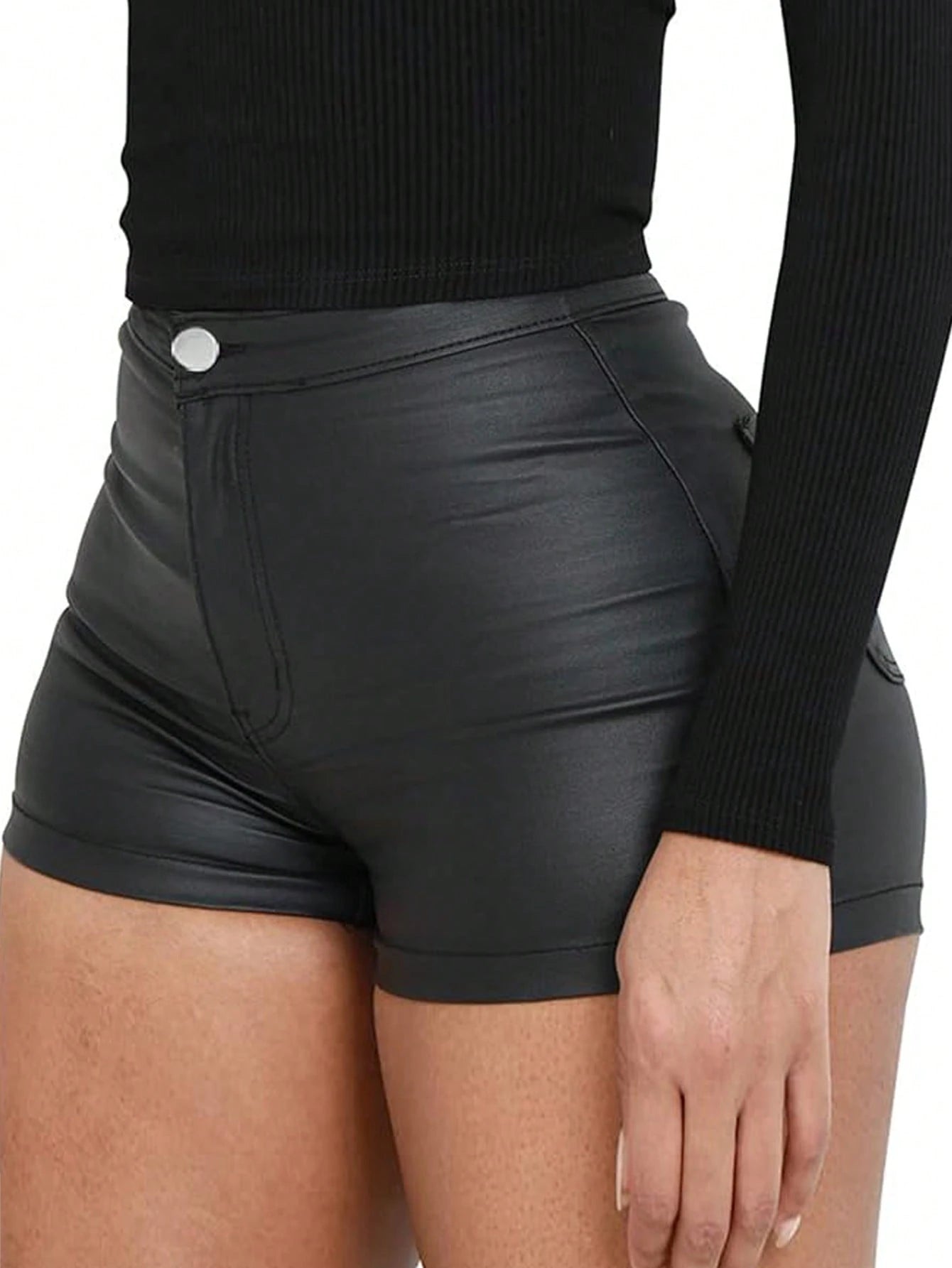Women's Solid Color Casual Coated Shorts, Sexy Street Style, Autumn/Winter Black Summer, Y2K Aesthetic