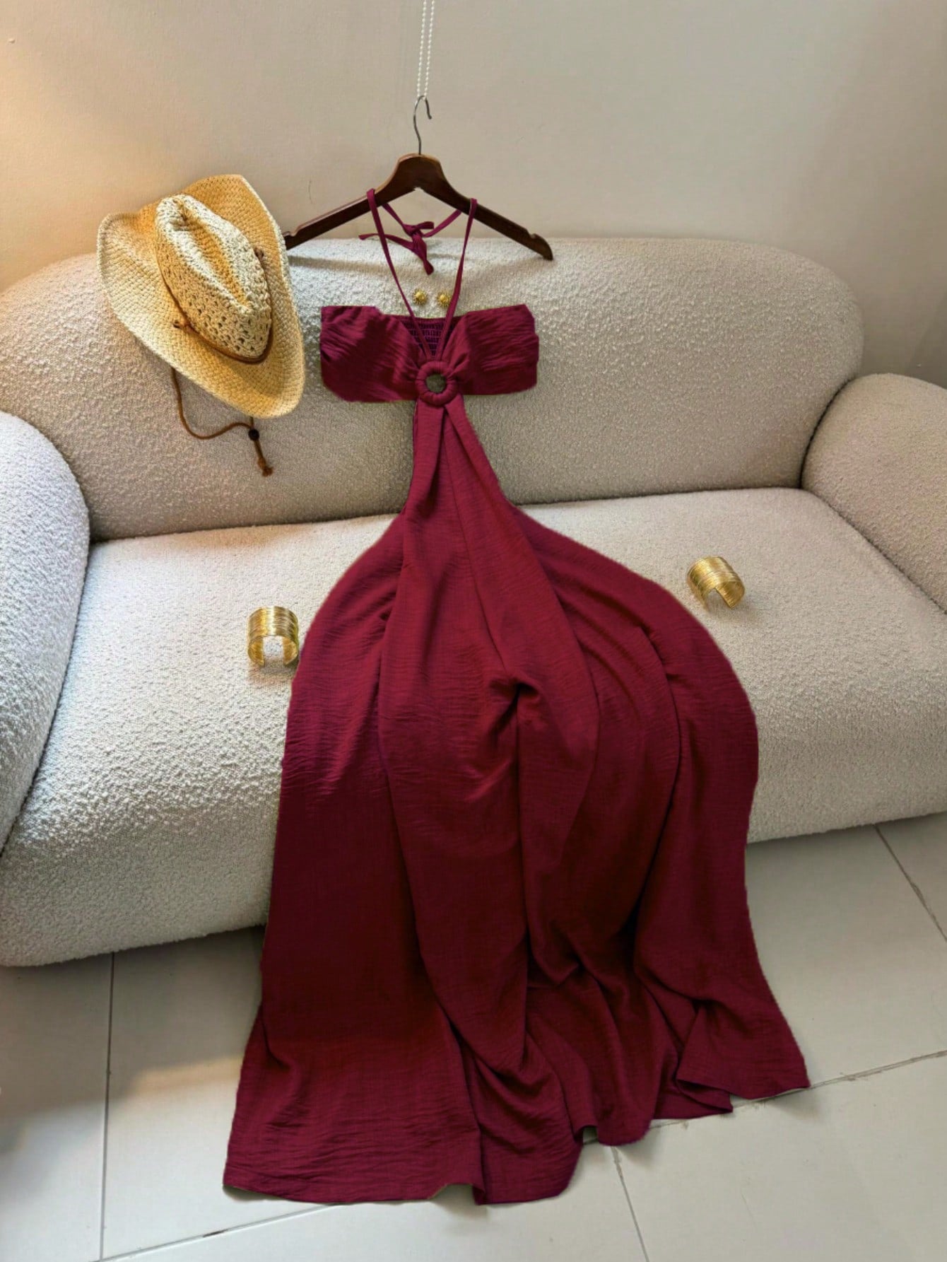 Women's Vacation Style Midi Dress, Print Backless Hollow Out Spaghetti Strap Dress, Summer Elegant Party, Boho
