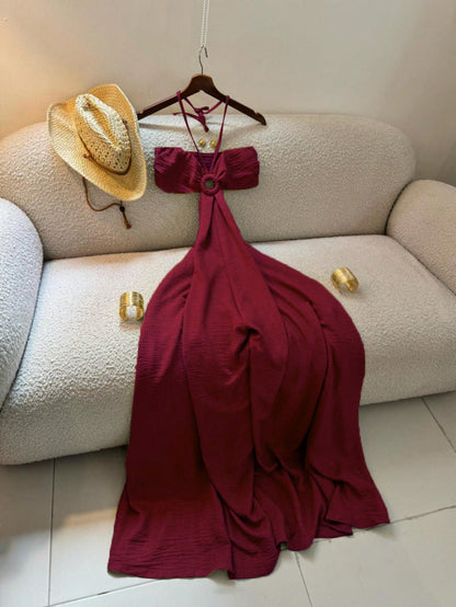 Women's Vacation Style Midi Dress, Print Backless Hollow Out Spaghetti Strap Dress, Summer Elegant Party, Boho