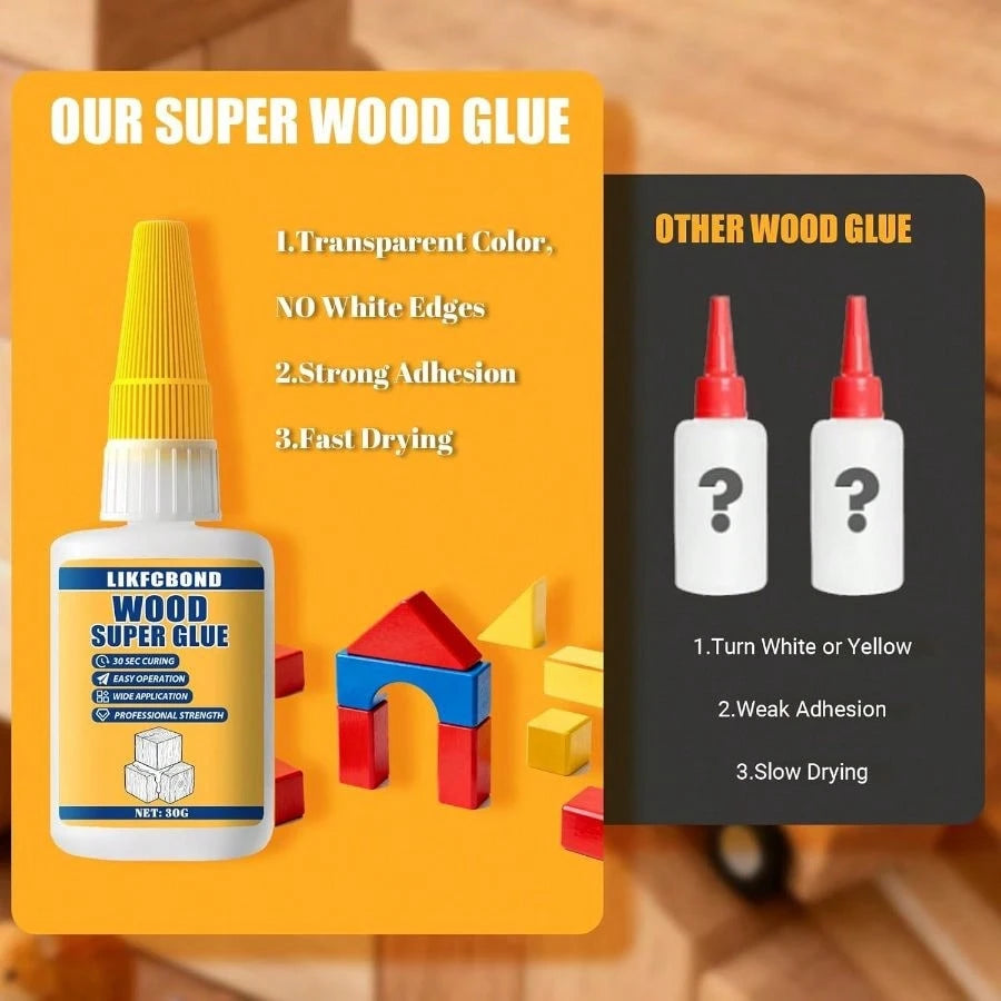 Wood Glue 30g, Glue Wood Fast-Drying, Instant Cyanoacrylate Adhesive Waterproof Repair Woodworking, Crafts, Furniture, 1.05oz)