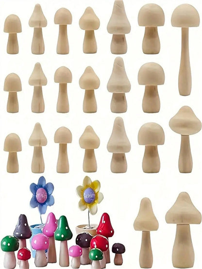 Wooden Mushroom Blocks, Natural Mini DIY Wooden Mushroom Dolls, Suitable For Art, Handicrafts, Painting And Table Decoration Of Home Shelves.