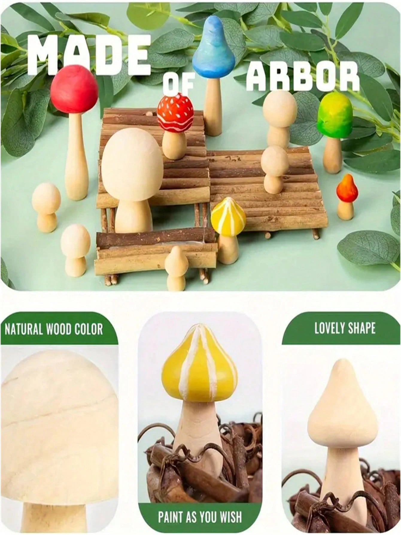 Wooden Mushroom Blocks, Natural Mini DIY Wooden Mushroom Dolls, Suitable For Art, Handicrafts, Painting And Table Decoration Of Home Shelves.