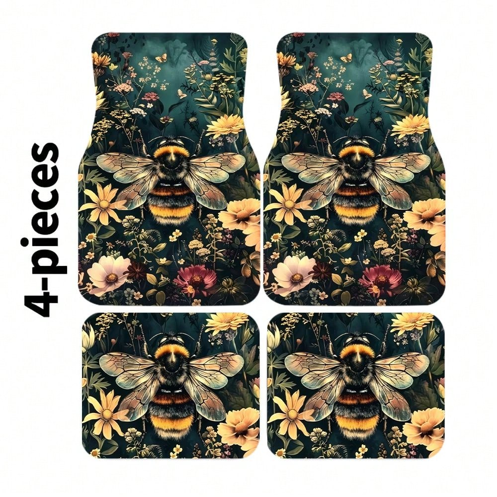 WOYUO 4 Pieces Dragonfly Floral Car Floor Mats With Elegant Nature Design Slip-Proof, Easy To Clean, Suitable For All Vehicles, Including Front And Rear Seats, Providing Protection Against Dirt And Du