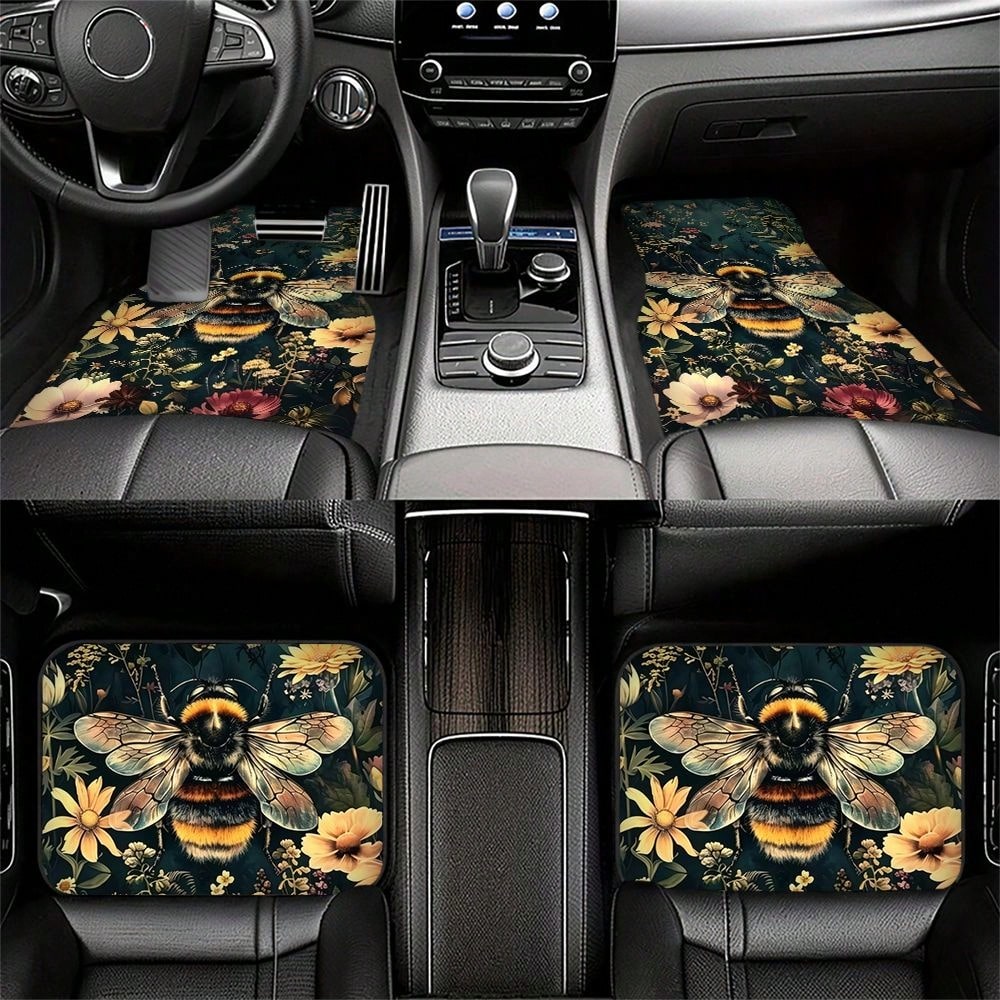 WOYUO 4 Pieces Dragonfly Floral Car Floor Mats With Elegant Nature Design Slip-Proof, Easy To Clean, Suitable For All Vehicles, Including Front And Rear Seats, Providing Protection Against Dirt And Du