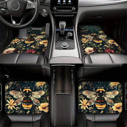 WOYUO 4 Pieces Dragonfly Floral Car Floor Mats With Elegant Nature Design Slip-Proof, Easy To Clean, Suitable For All Vehicles, Including Front And Rear Seats, Providing Protection Against Dirt And Du