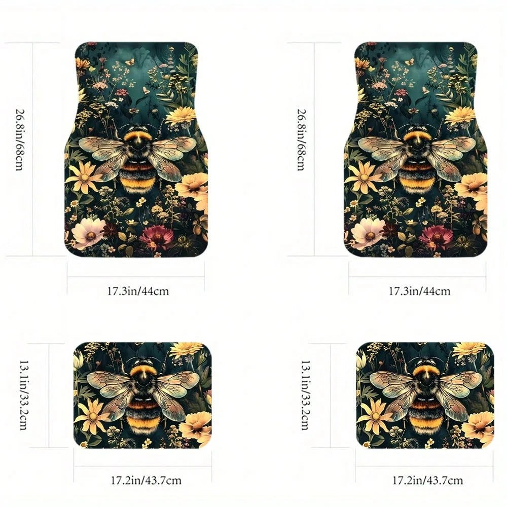 WOYUO 4 Pieces Dragonfly Floral Car Floor Mats With Elegant Nature Design Slip-Proof, Easy To Clean, Suitable For All Vehicles, Including Front And Rear Seats, Providing Protection Against Dirt And Du