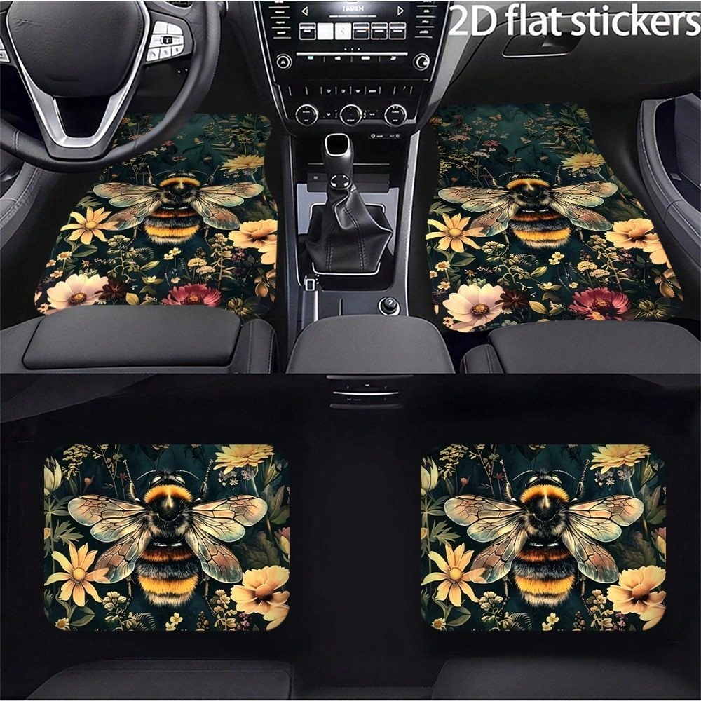 WOYUO 4 Pieces Dragonfly Floral Car Floor Mats With Elegant Nature Design Slip-Proof, Easy To Clean, Suitable For All Vehicles, Including Front And Rear Seats, Providing Protection Against Dirt And Du