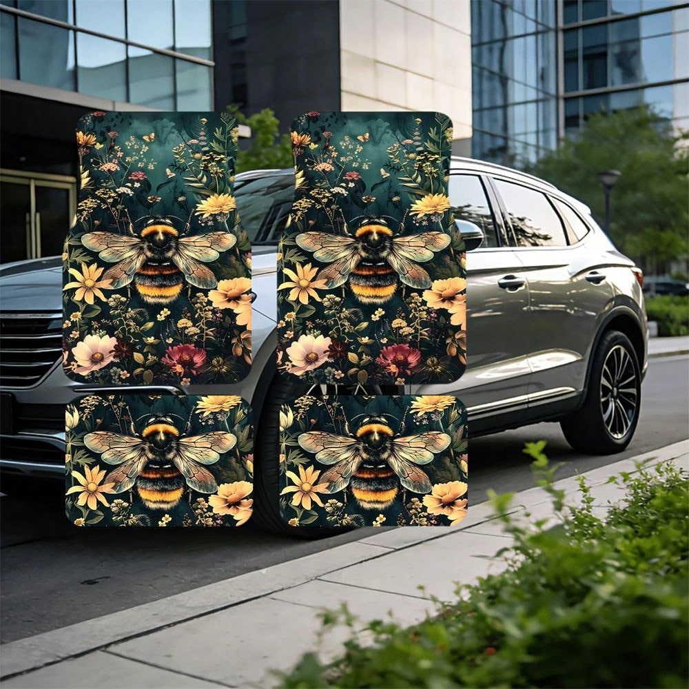 WOYUO 4 Pieces Dragonfly Floral Car Floor Mats With Elegant Nature Design Slip-Proof, Easy To Clean, Suitable For All Vehicles, Including Front And Rear Seats, Providing Protection Against Dirt And Du