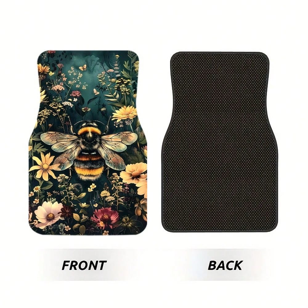 WOYUO 4 Pieces Dragonfly Floral Car Floor Mats With Elegant Nature Design Slip-Proof, Easy To Clean, Suitable For All Vehicles, Including Front And Rear Seats, Providing Protection Against Dirt And Du