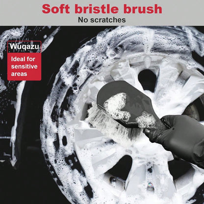 Wuqazu 4PCS Compact Wheel &Amp; Tire Cleaning Kit- 360° Flexible Synthetic Wool Rim Brush, 2 Dual-Bristle Brushes &Amp; Microfiber Towel| Scratch-Free For All Vehicles