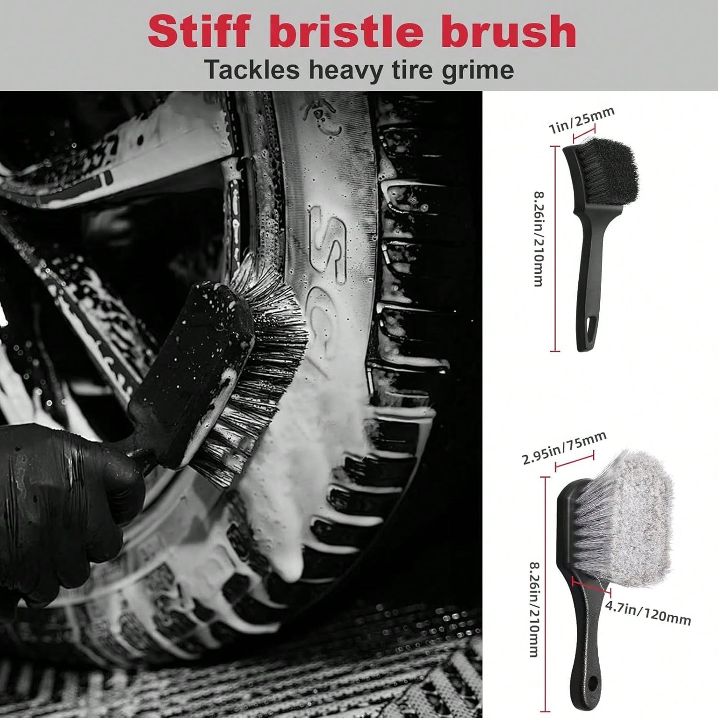 Wuqazu 4PCS Compact Wheel &Amp; Tire Cleaning Kit- 360° Flexible Synthetic Wool Rim Brush, 2 Dual-Bristle Brushes &Amp; Microfiber Towel| Scratch-Free For All Vehicles