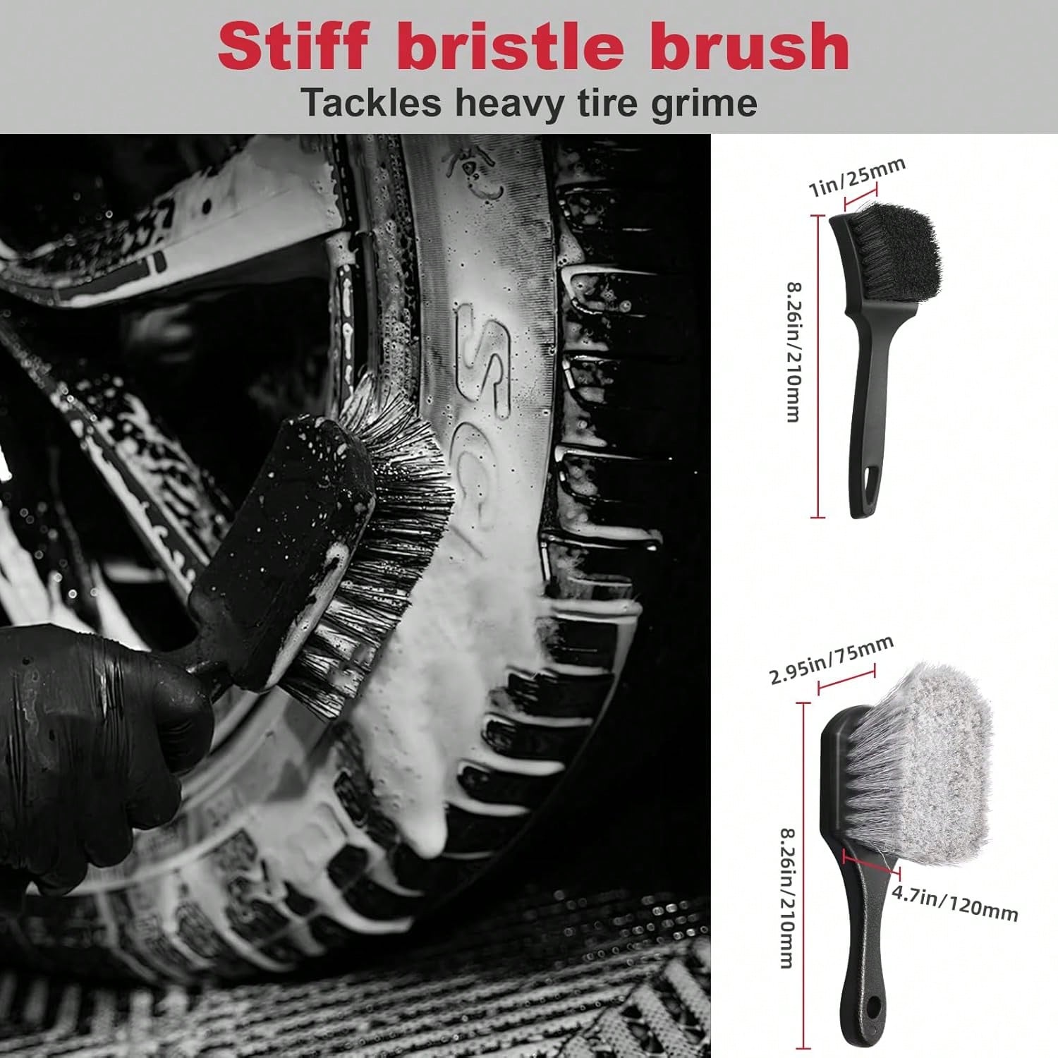 Wuqazu 4PCS Compact Wheel &Amp; Tire Cleaning Kit- 360° Flexible Synthetic Wool Rim Brush, 2 Dual-Bristle Brushes &Amp; Microfiber Towel| Scratch-Free For All Vehicles
