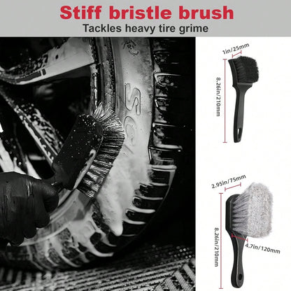 Wuqazu 4PCS Compact Wheel &Amp; Tire Cleaning Kit- 360° Flexible Synthetic Wool Rim Brush, 2 Dual-Bristle Brushes &Amp; Microfiber Towel| Scratch-Free For All Vehicles