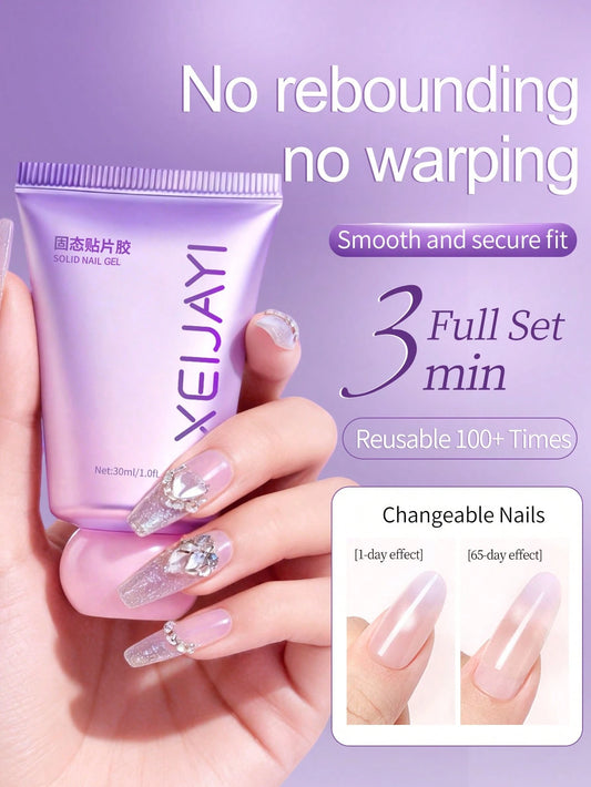 XEIJAYI 1 Bottle 30ml Solid Nail Gel- Gel Nail Glue Suitable For Nail Stickers, Adhesive For 3D Nail Carving, Super Strong Solid Nail Glue, Requires UV LED Lamp