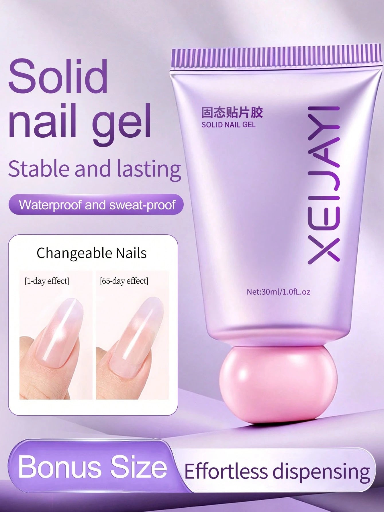 XEIJAYI 1 Bottle 30ml Solid Nail Gel- Gel Nail Glue Suitable For Nail Stickers, Adhesive For 3D Nail Carving, Super Strong Solid Nail Glue, Requires UV LED Lamp