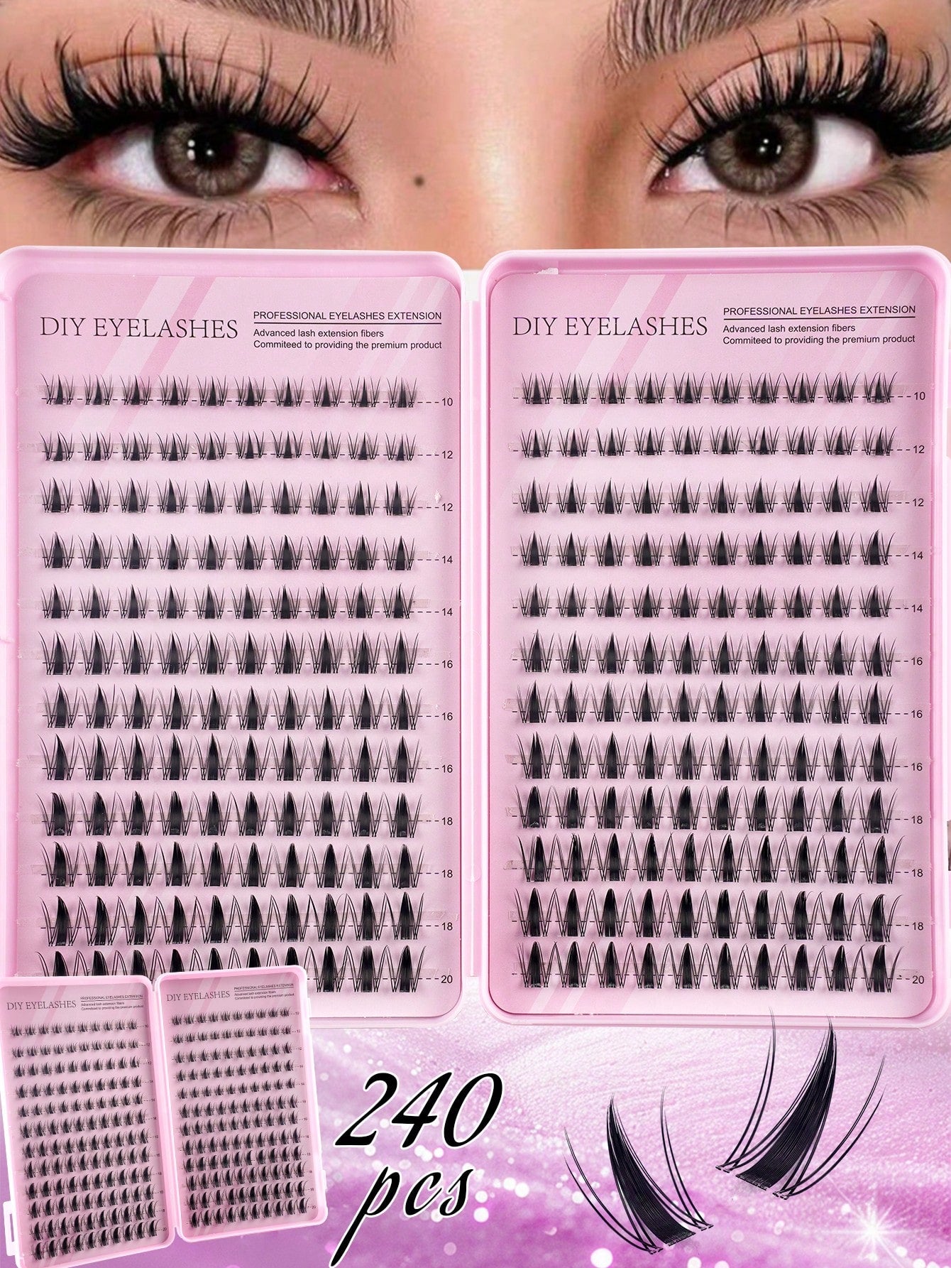 XISHIYO 240pcs/24 Rows Cartoon Eyelashes Set, Includes Various Styles Such As Cartoon Eyelash Clusters, Anime Eyelash Clusters, Eyelash Extension Clusters, Natural Style Eyelashes, Fairy Style Eyelash