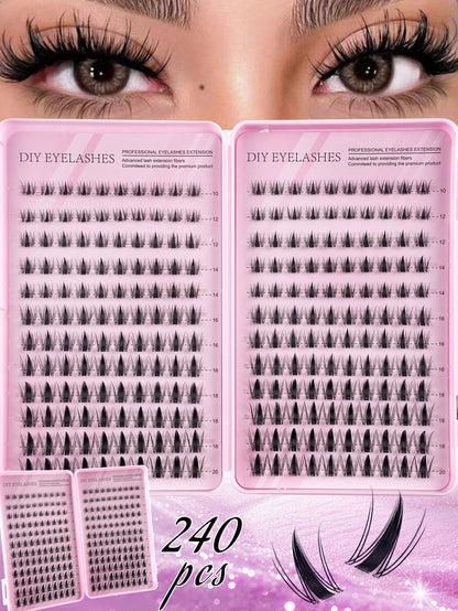 XISHIYO 240pcs/24 Rows Cartoon Eyelashes Set, Includes Various Styles Such As Cartoon Eyelash Clusters, Anime Eyelash Clusters, Eyelash Extension Clusters, Natural Style Eyelashes, Fairy Style Eyelash