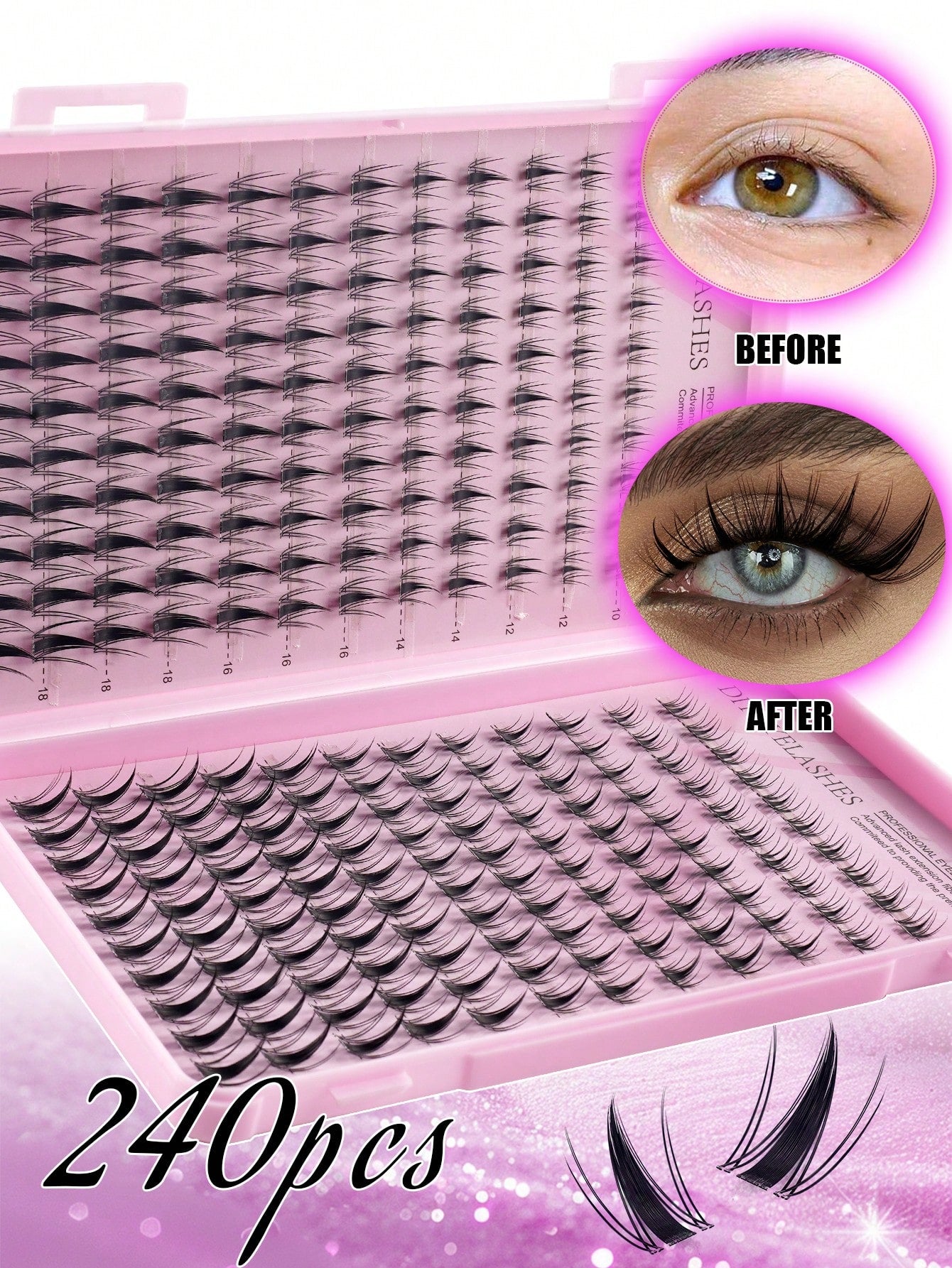 XISHIYO 240pcs/24 Rows Cartoon Eyelashes Set, Includes Various Styles Such As Cartoon Eyelash Clusters, Anime Eyelash Clusters, Eyelash Extension Clusters, Natural Style Eyelashes, Fairy Style Eyelash