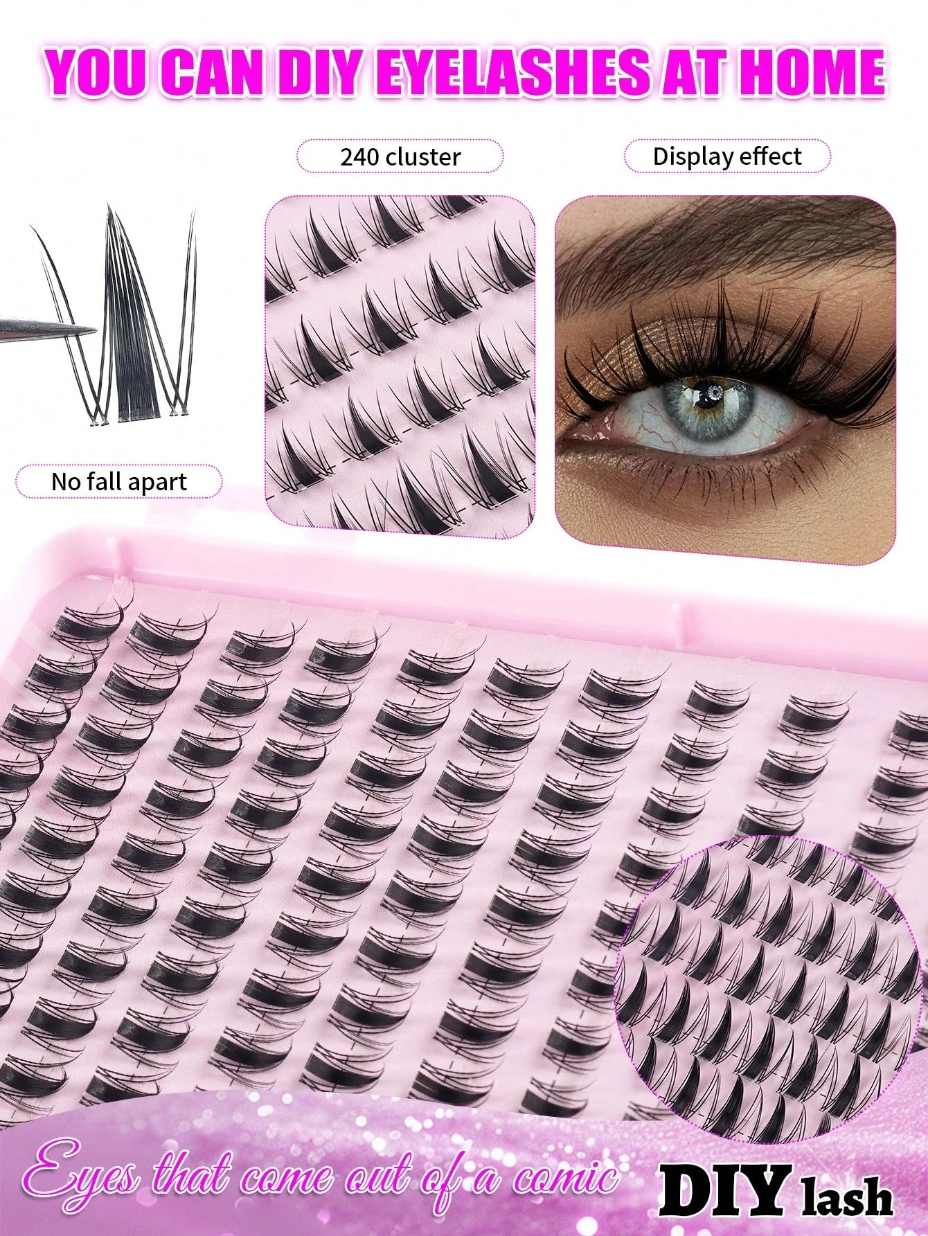 XISHIYO 240pcs/24 Rows Cartoon Eyelashes Set, Includes Various Styles Such As Cartoon Eyelash Clusters, Anime Eyelash Clusters, Eyelash Extension Clusters, Natural Style Eyelashes, Fairy Style Eyelash