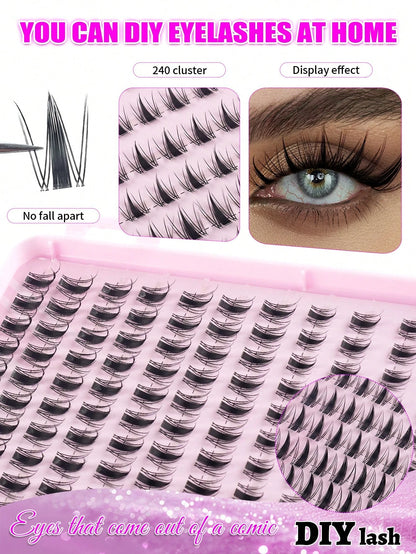 XISHIYO 240pcs/24 Rows Cartoon Eyelashes Set, Includes Various Styles Such As Cartoon Eyelash Clusters, Anime Eyelash Clusters, Eyelash Extension Clusters, Natural Style Eyelashes, Fairy Style Eyelash