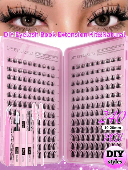 XISHIYO 240pcs/24 Rows Cartoon Eyelashes Set, Includes Various Styles Such As Cartoon Eyelash Clusters, Anime Eyelash Clusters, Eyelash Extension Clusters, Natural Style Eyelashes, Fairy Style Eyelash