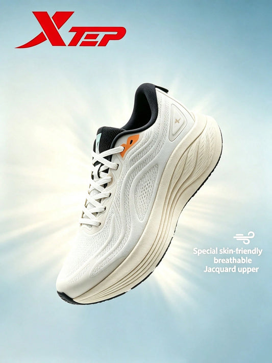 XTEP--Light Boat Running Shoes Men's Summer Mesh Breathable Sports Shoes Heavy Weight Shock Absorption Lightweight Running Shoes White Dust Gray