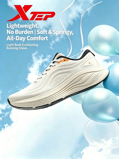 XTEP--Light Boat Running Shoes Men's Summer Mesh Breathable Sports Shoes Heavy Weight Shock Absorption Lightweight Running Shoes White Dust Gray
