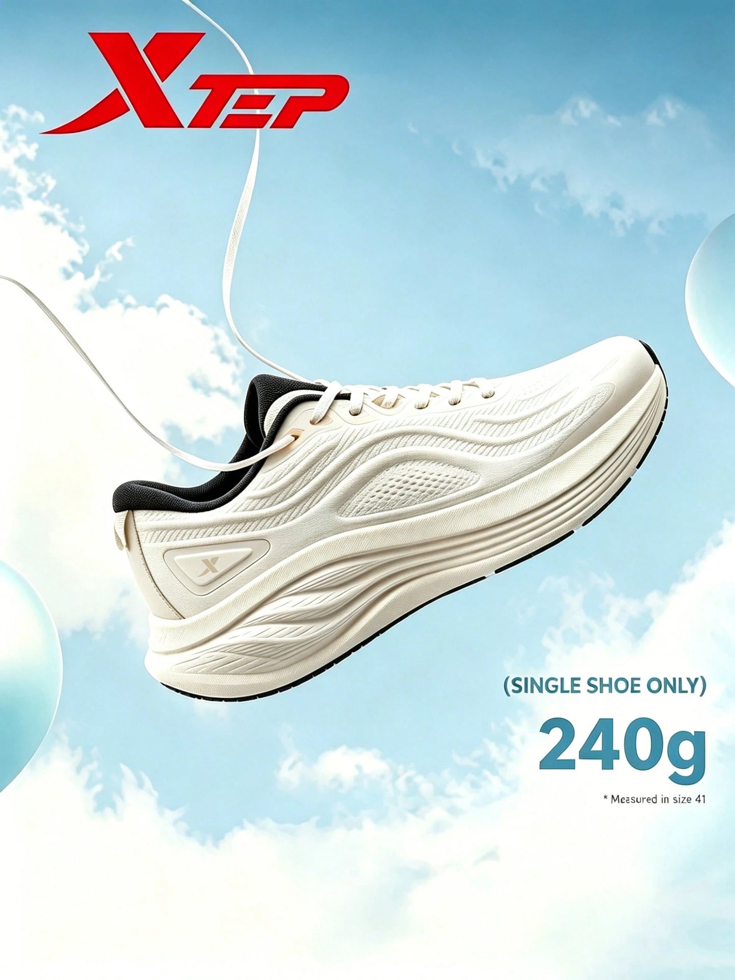 XTEP--Light Boat Running Shoes Men's Summer Mesh Breathable Sports Shoes Heavy Weight Shock Absorption Lightweight Running Shoes White Dust Gray