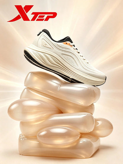 XTEP--Light Boat Running Shoes Men's Summer Mesh Breathable Sports Shoes Heavy Weight Shock Absorption Lightweight Running Shoes White Dust Gray