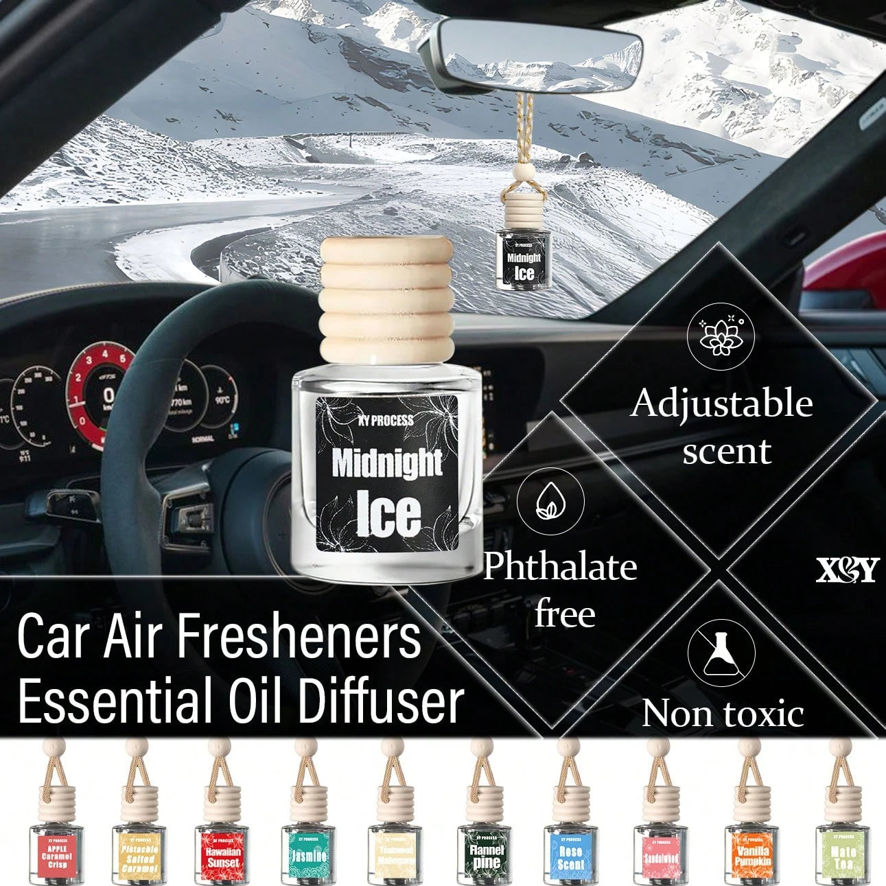 XY Process Car Air Freshener For Women, Bourbon Vanilla Fragrance Air Freshener Diffuser, Hanging Air Fragrance Essential Oil Diffuser, Car Scents Accessories Cute Car Interior Decor Unisex