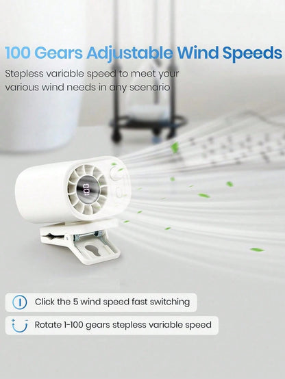 YAIUZGOO Clip-On Car Fan With LED Display, 100-Speed Adjustable, Rechargeable, Multi-Functional Personal Fan, Suitable For Office, Car, Parasol, Travel And More