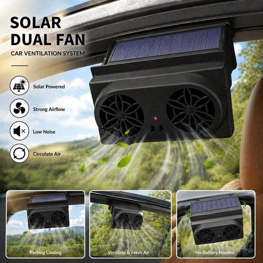 YAIUZGOO Solar Powered Car Exhaust Fan, Car Ventilation Cooling Fan, Portable Compact Solar Car Window Windshield Ventilation System, Heat Dissipation Cooling Fan, Summer Odor Removal Ventilation Air
