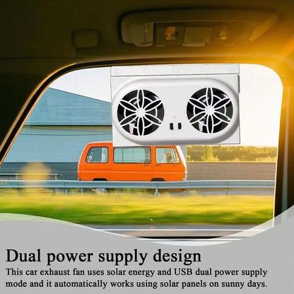 YAIUZGOO Solar Powered Car Exhaust Fan, Car Ventilation Cooling Fan, Portable Compact Solar Car Window Windshield Ventilation System, Heat Dissipation Cooling Fan, Summer Odor Removal Ventilation Air