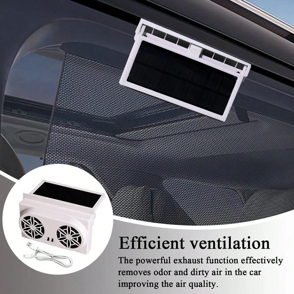 YAIUZGOO Solar Powered Car Exhaust Fan, Car Ventilation Cooling Fan, Portable Compact Solar Car Window Windshield Ventilation System, Heat Dissipation Cooling Fan, Summer Odor Removal Ventilation Air
