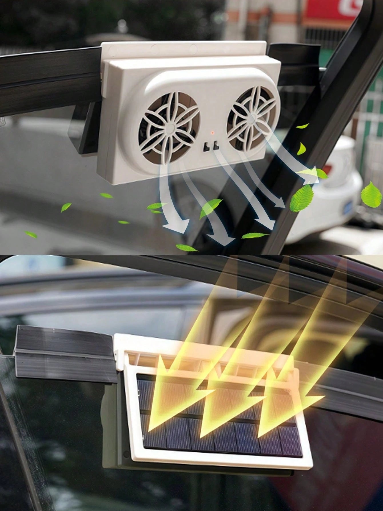 YAIUZGOO Solar Powered Car Exhaust Fan, Car Ventilation Cooling Fan, Portable Compact Solar Car Window Windshield Ventilation System, Heat Dissipation Cooling Fan, Summer Odor Removal Ventilation Air