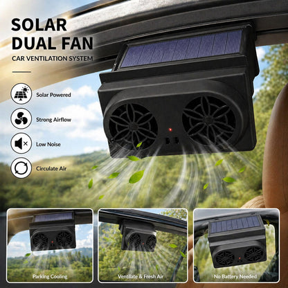 YAIUZGOO Solar Powered Car Exhaust Fan, Car Ventilation Cooling Fan, Portable Compact Solar Car Window Windshield Ventilation System, Heat Dissipation Cooling Fan, Summer Odor Removal Ventilation Air