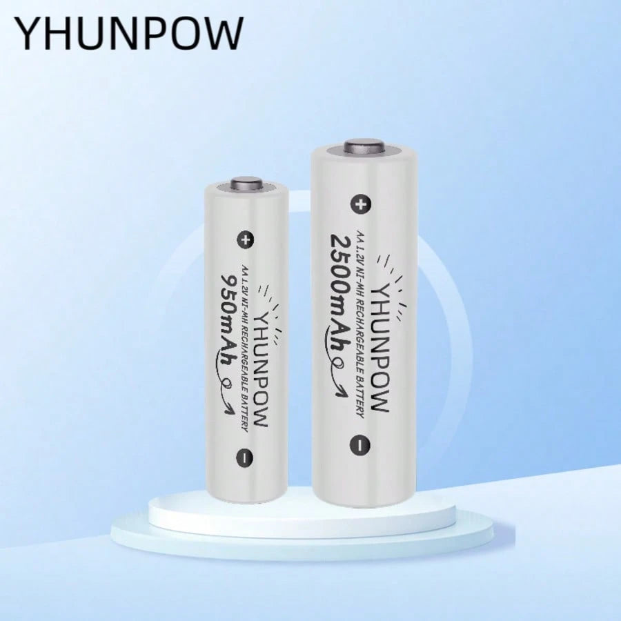 YHUNPOW- Rechargeable Ni-MH Batteries, 1.2V, AA 2500mAh/AAA 950mAh Options, Suitable For Remote Controls, Toy Cars, Game Controllers, And More