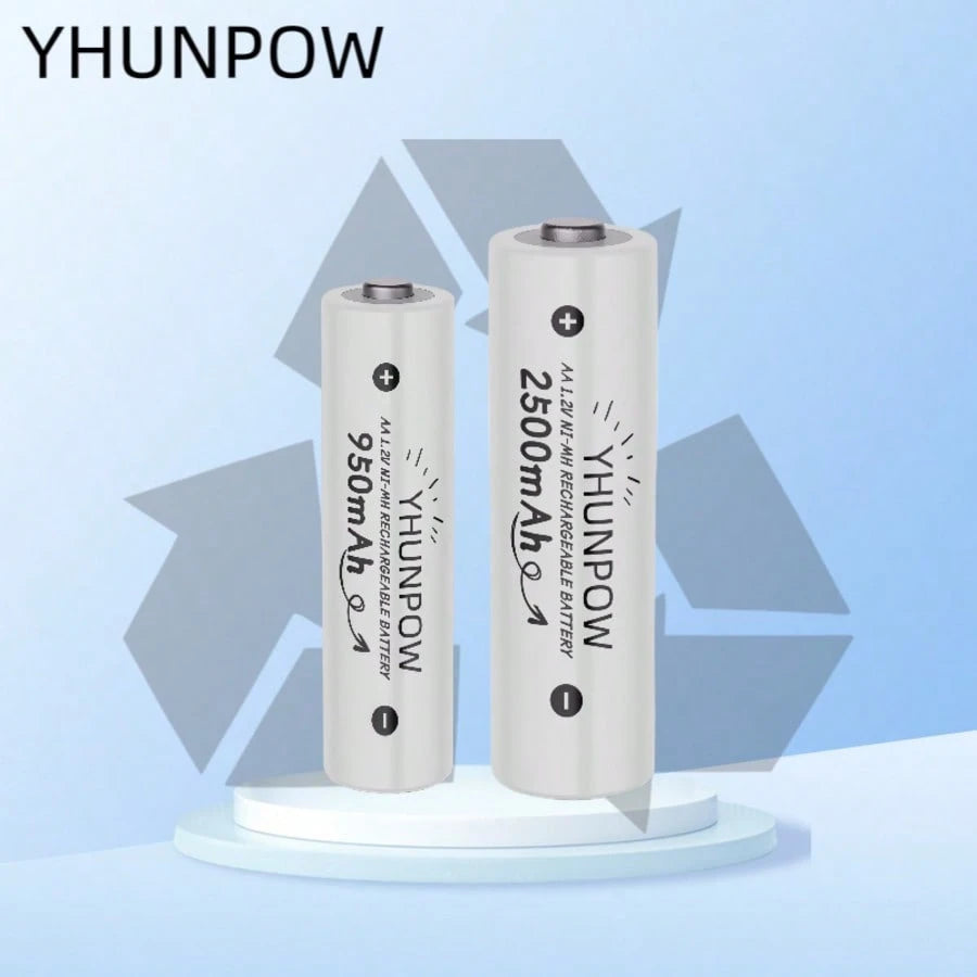 YHUNPOW- Rechargeable Ni-MH Batteries, 1.2V, AA 2500mAh/AAA 950mAh Options, Suitable For Remote Controls, Toy Cars, Game Controllers, And More