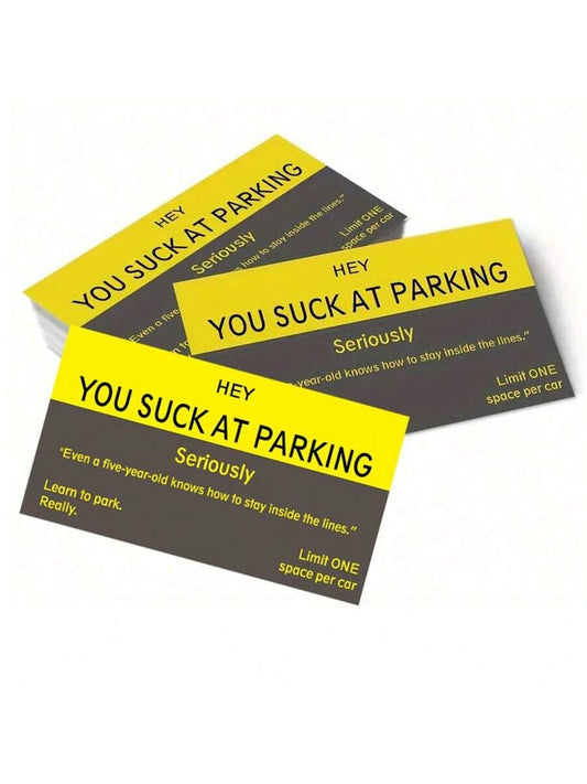 You Suck At Parking Funny Offensive Non Sticky Bad Parking Business Cards Behind Wiper For Learn To Park