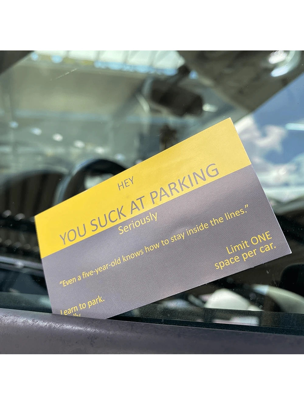 You Suck At Parking Funny Offensive Non Sticky Bad Parking Business Cards Behind Wiper For Learn To Park