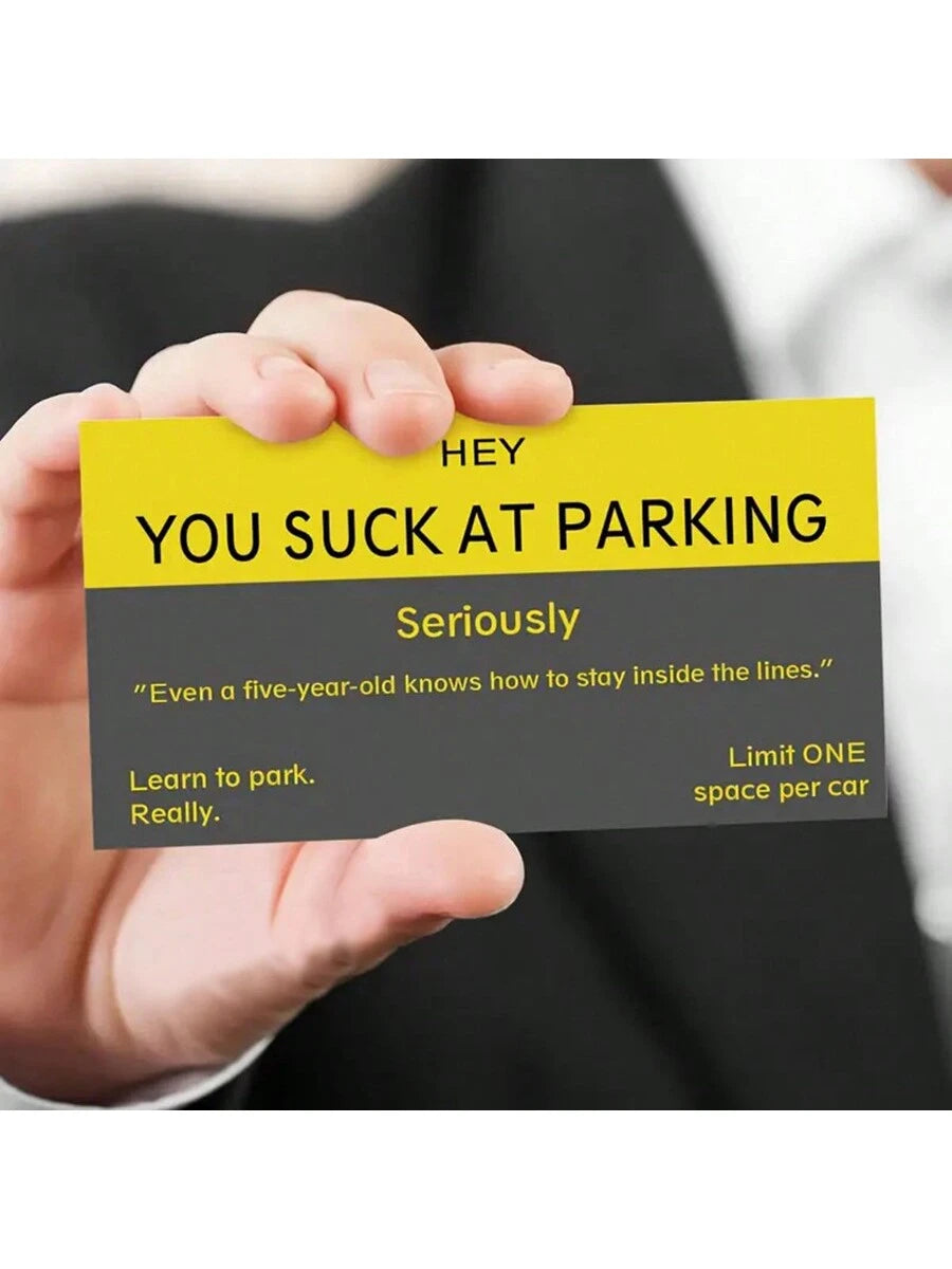 You Suck At Parking Funny Offensive Non Sticky Bad Parking Business Cards Behind Wiper For Learn To Park