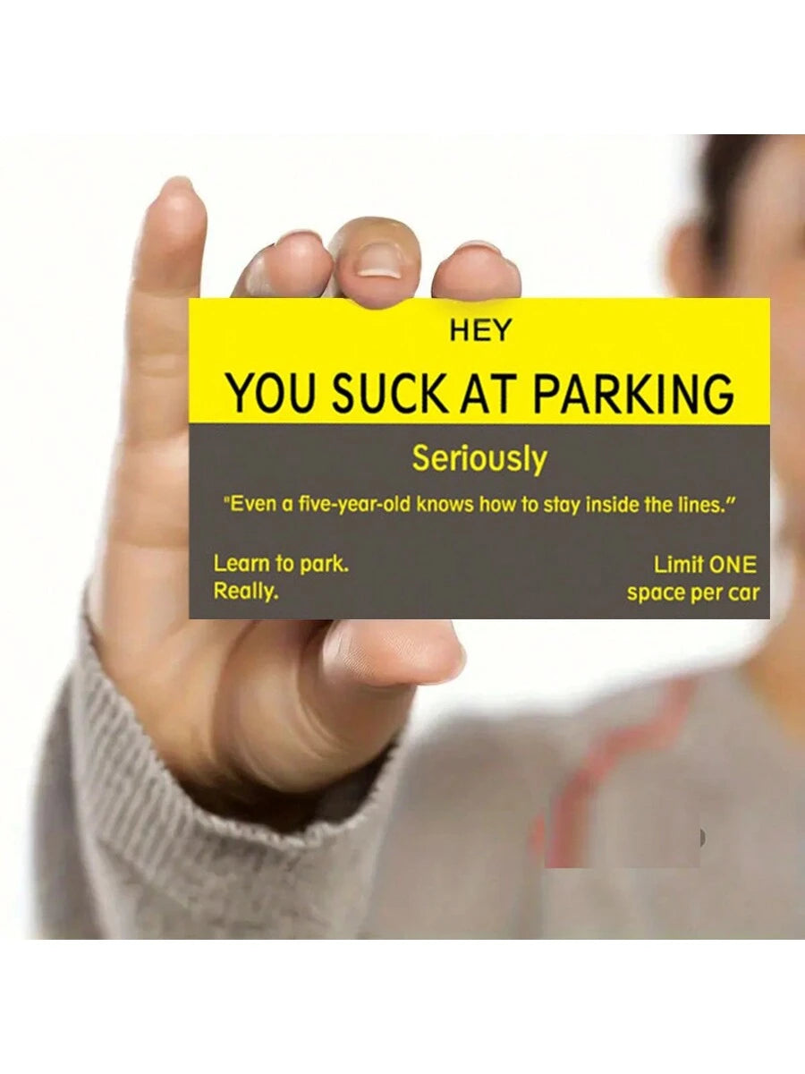 You Suck At Parking Funny Offensive Non Sticky Bad Parking Business Cards Behind Wiper For Learn To Park