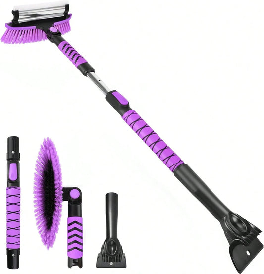 Yougfin 3 In 1 Snow Brush With Ice Scraper For Car Windshield Extendable, SUV Snow Removal With Squeegee Heavy Duty, 180° Rotating Head Car Window