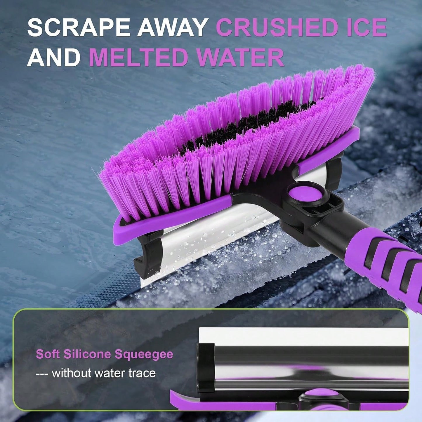 Yougfin 3 In 1 Snow Brush With Ice Scraper For Car Windshield Extendable, SUV Snow Removal With Squeegee Heavy Duty, 180° Rotating Head Car Window