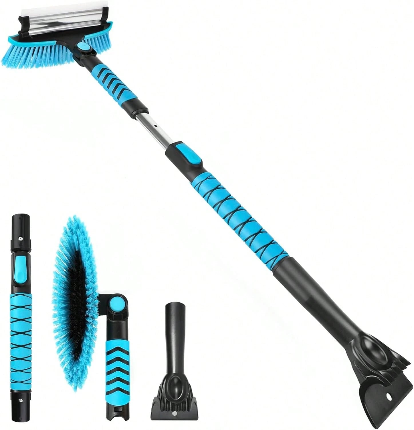 Yougfin 3 In 1 Snow Brush With Ice Scraper For Car Windshield Extendable, SUV Snow Removal With Squeegee Heavy Duty, 180° Rotating Head Car Window